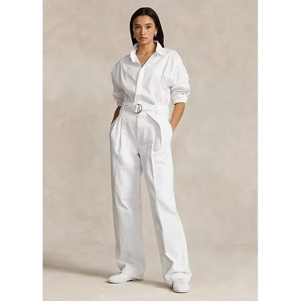 Polo Ralph Lauren Belted Wide Leg Japanese Denim Pants in White Women 4 Designer
